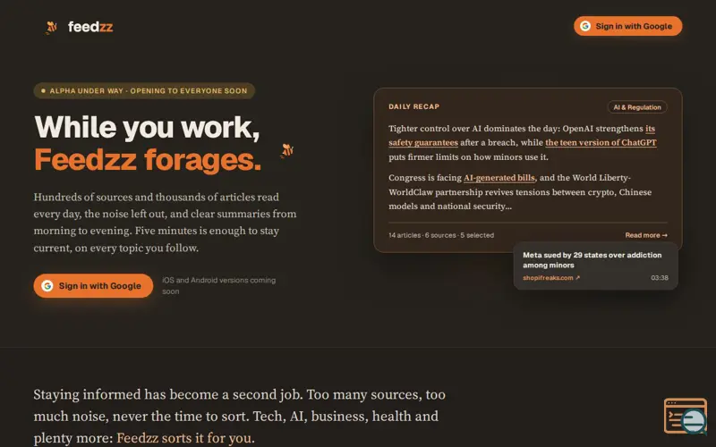 Screenshot of Feedzz — Your daily AI briefing