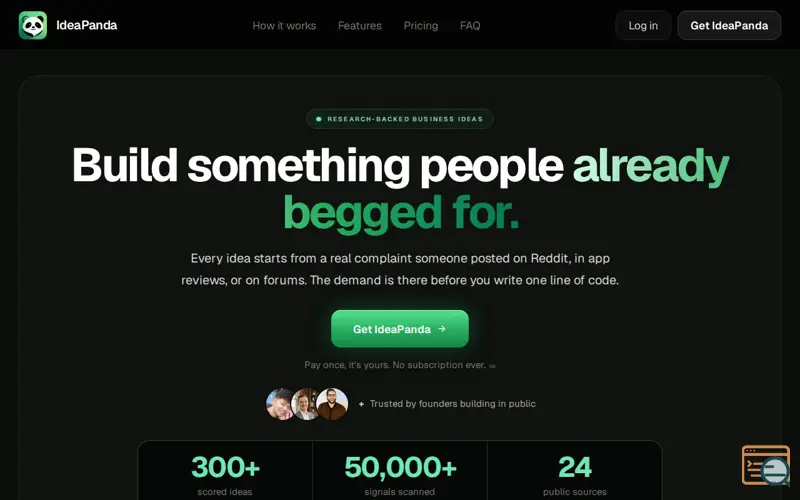 Screenshot of IdeaPanda: Business ideas backed by real demand., a launch using LaunchIt