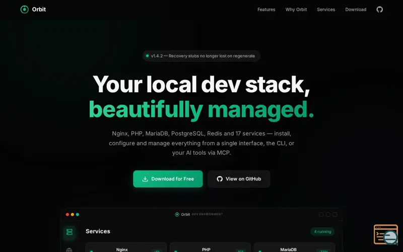 Screenshot of Orbit — Modern Local Development Env.