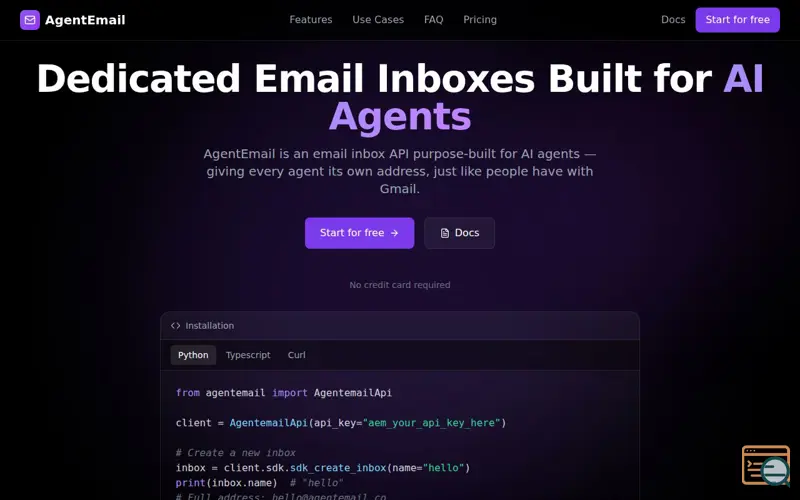 Screenshot of AgentEmail