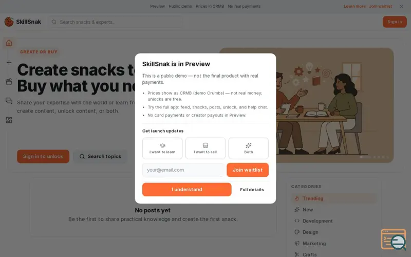 Screenshot of SkillSnak — Micro-skills marketplace