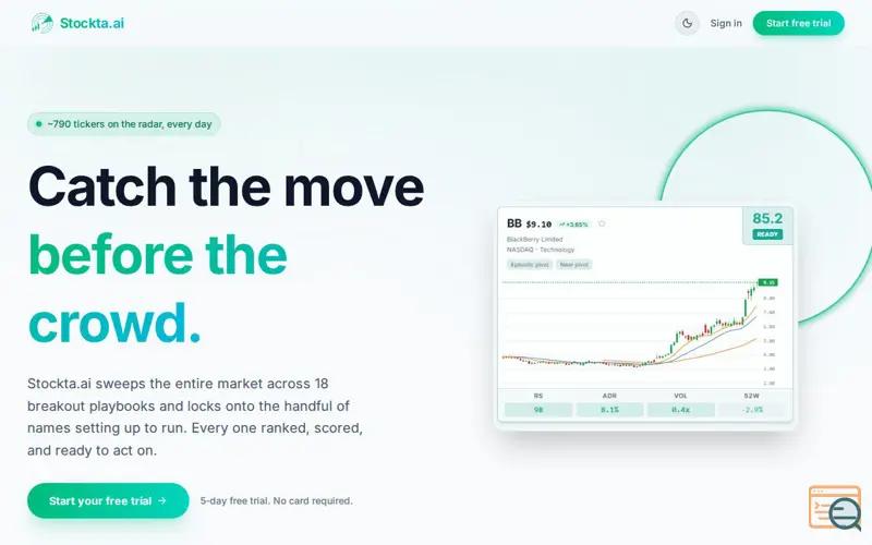 Screenshot of Stockta.ai — Momentum Stock Scanner