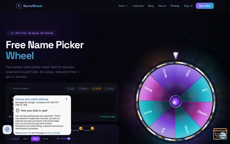 Screenshot of NameWheel