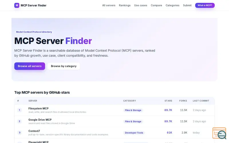 Screenshot of MCP Server Finder