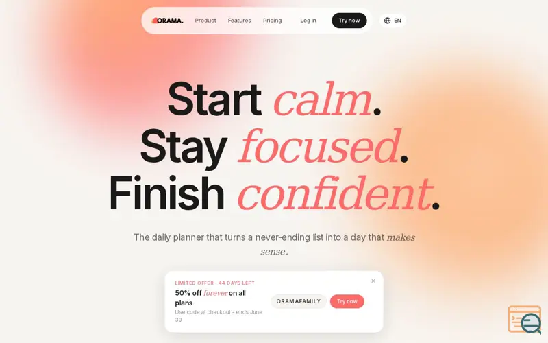 Screenshot of Orama, a launch using v0 by Vercel