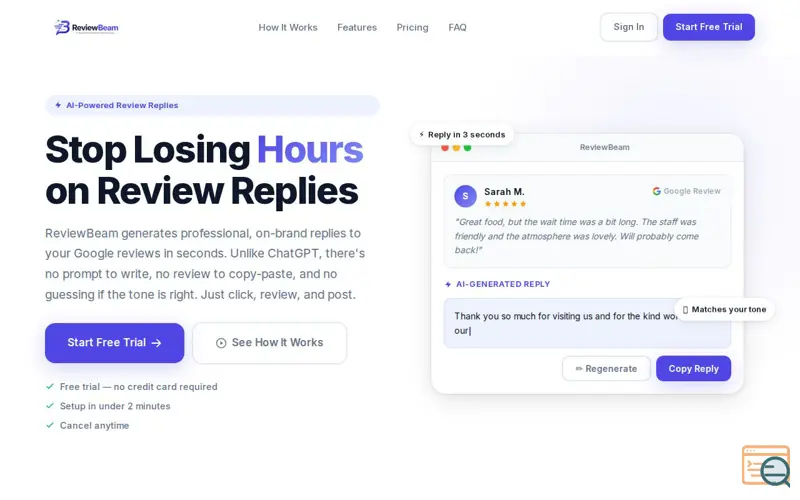 Screenshot of ReviewBeam