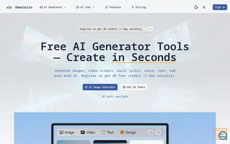 Screenshot of omnesuite-AI Generator Tools