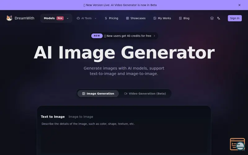 Screenshot of DreamWith