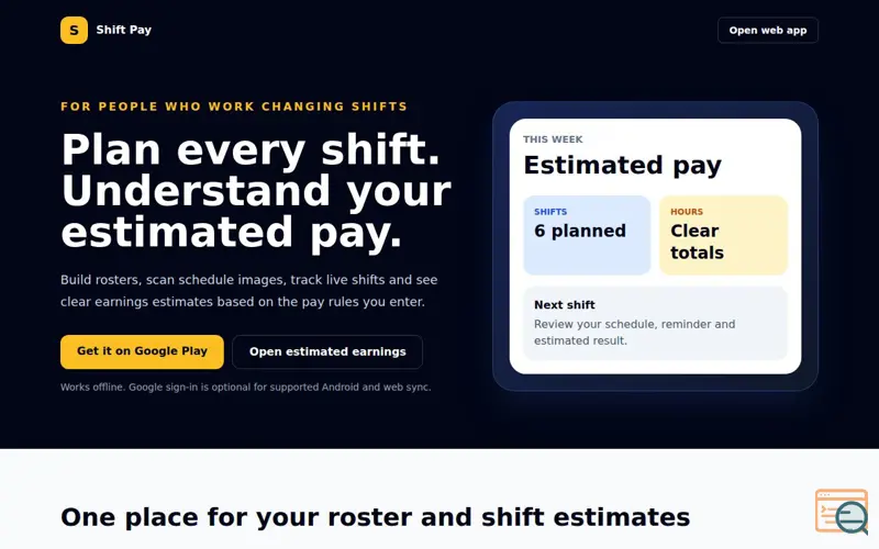 Screenshot of Shift Pay Calculator & Roster
