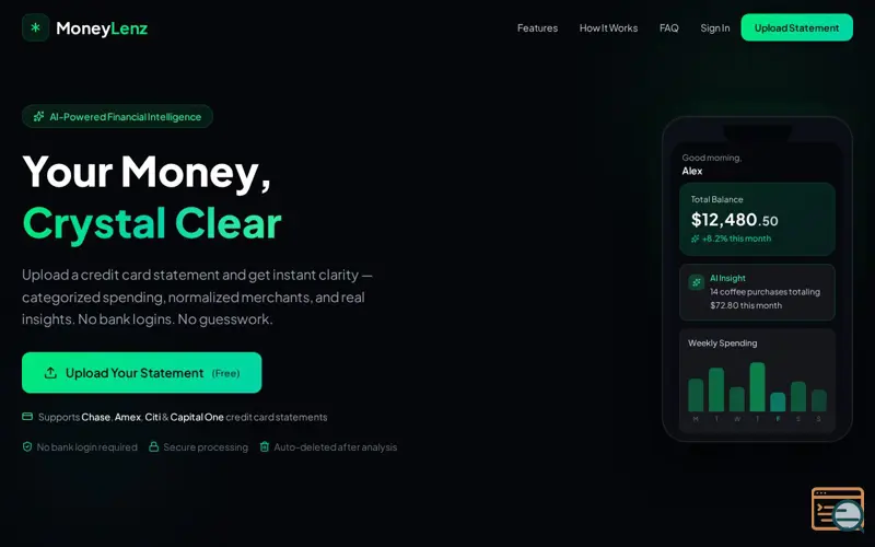 Screenshot of MoneyLenz