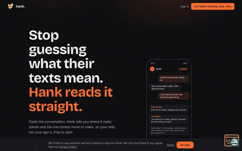Screenshot of Hank