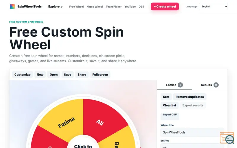 Screenshot of SpinWheelTools
