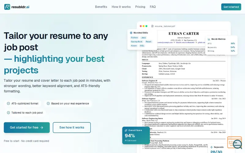 Screenshot of resubldr.ai
