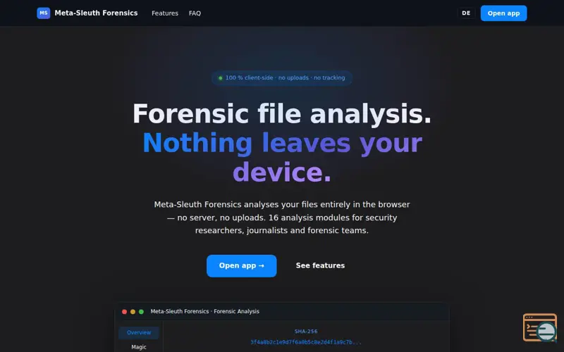 Screenshot of MetaSleuth — Forensic Analysis
