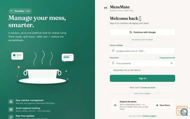 Screenshot of MessMate – Mess & Shared Living Manager