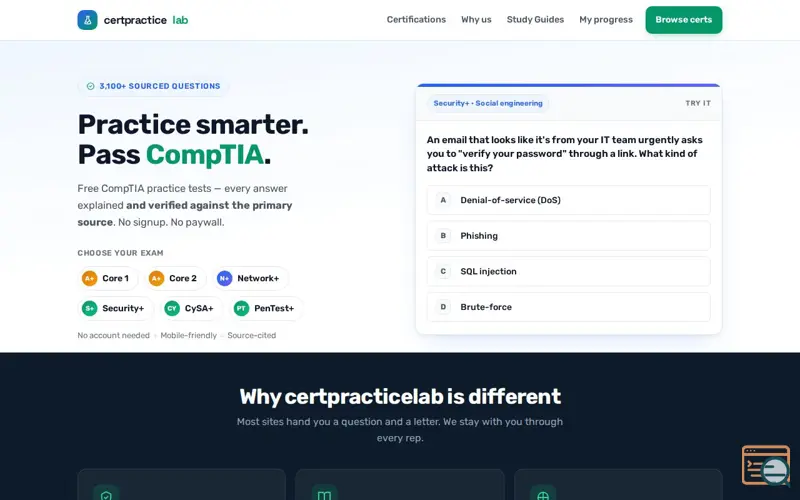 Screenshot of certpracticelab