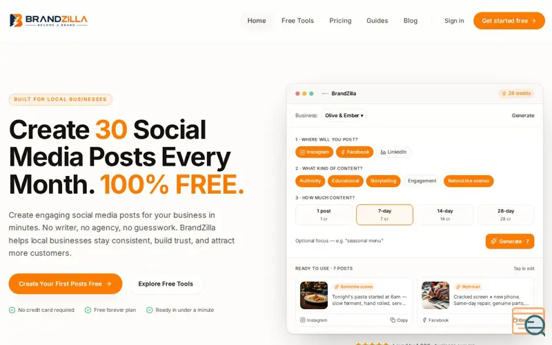 Screenshot of BrandZilla — Professional Social Media Content for Local Businesses, a launch using LiveMail