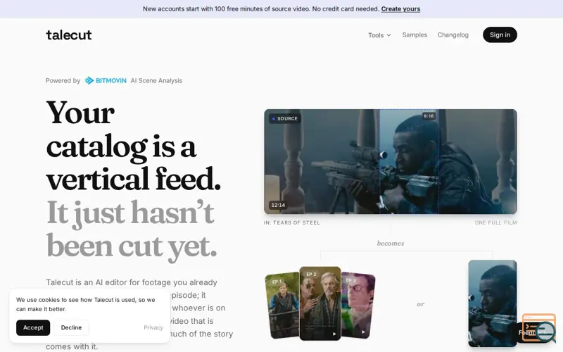 Screenshot of Talecut — one story in, a whole series out