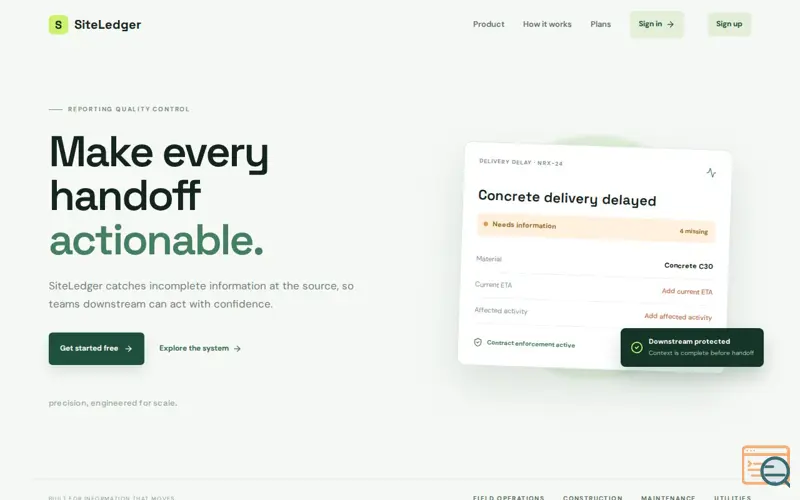 Screenshot of SiteLedger