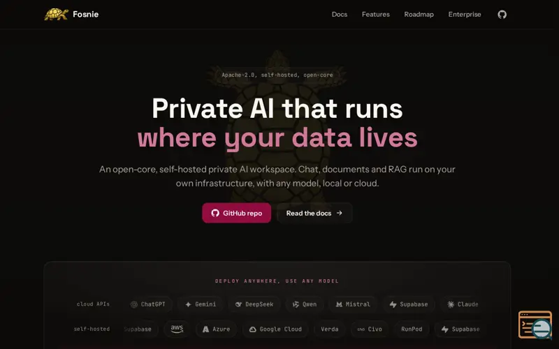 Screenshot of Fosnie — Private AI that runs where your data lives