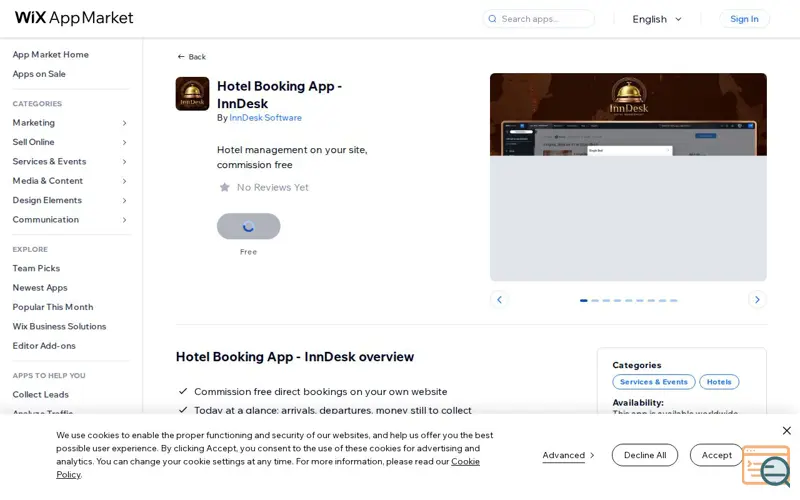Screenshot of Wix Hotel Booking App