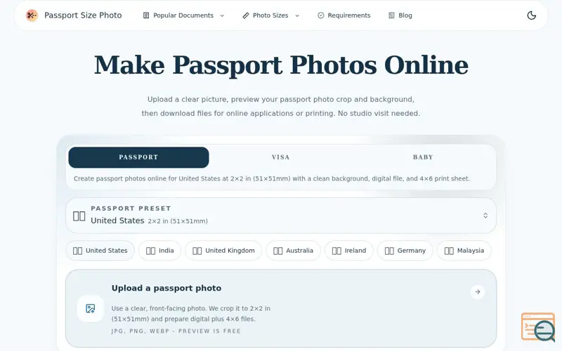 Screenshot of Passport Size Photo