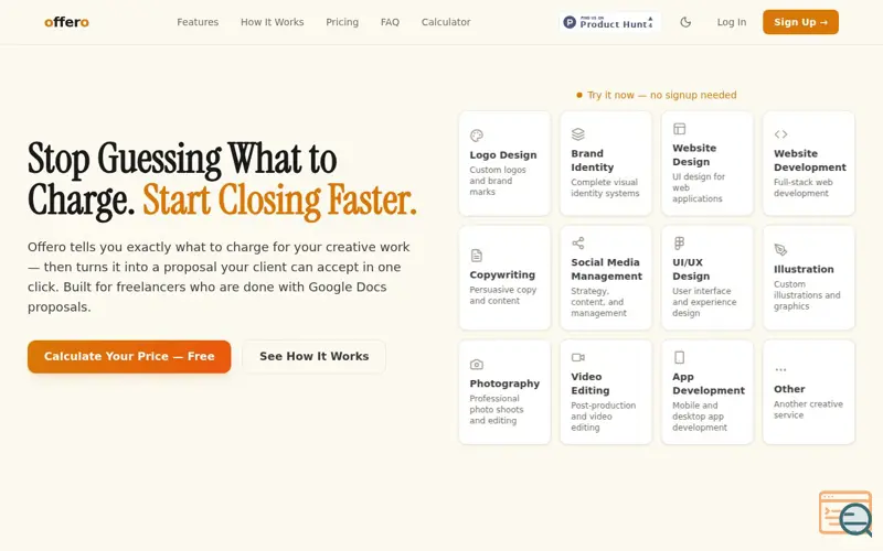 Screenshot of Offero