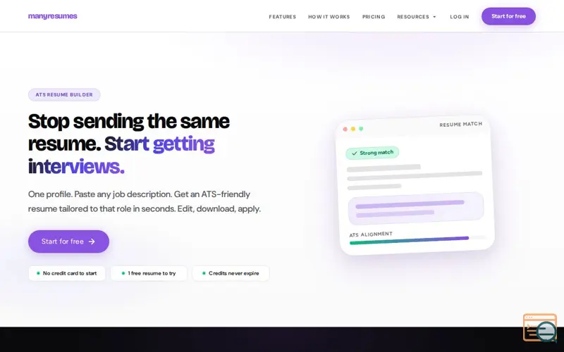 Screenshot of manyresumes
