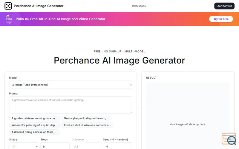 Screenshot of Perchance AI Image Generator