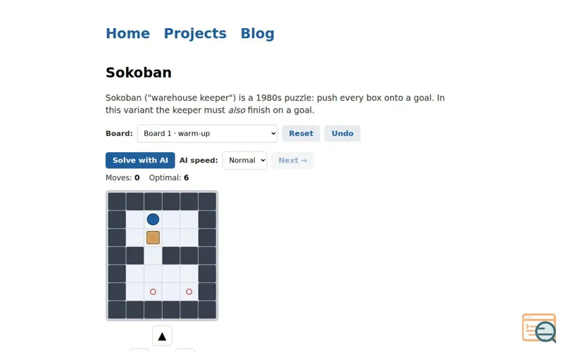 Screenshot of Sokoban AI Solver