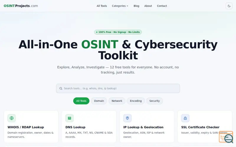 Screenshot of OSINT Projects