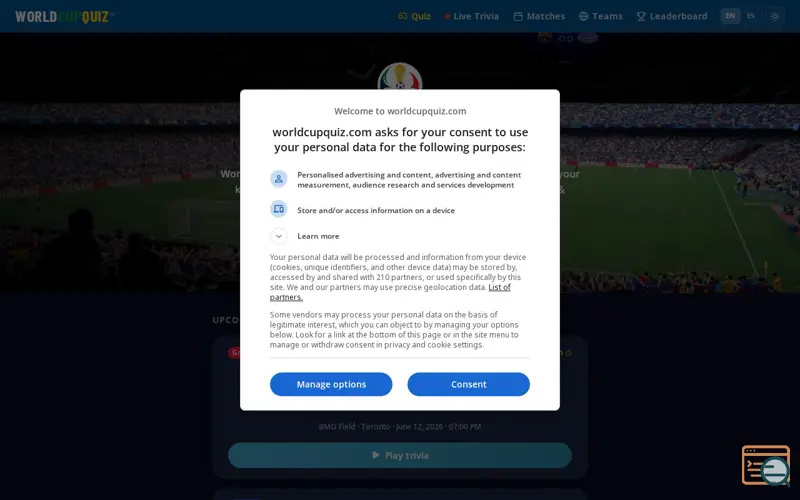 Screenshot of WorldCupQuiz
