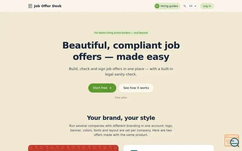 Screenshot of Job Offer Desk