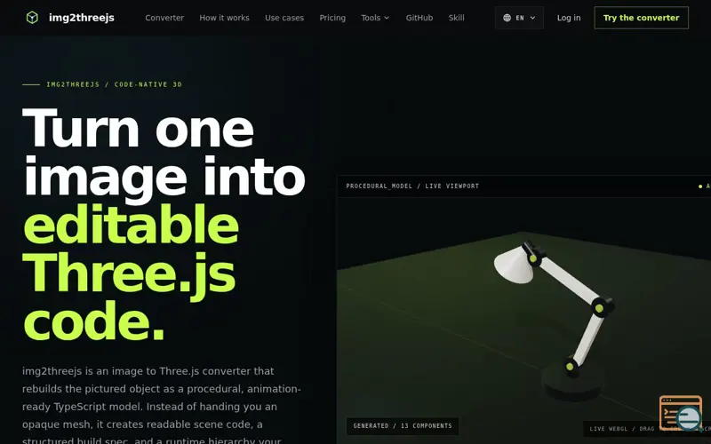 Screenshot of img2threejs
