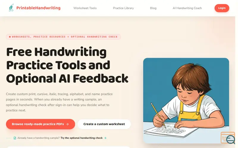 Screenshot of PrintableHandwriting