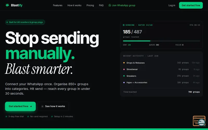 Screenshot of Blastify —Stop sending manually, On Auto