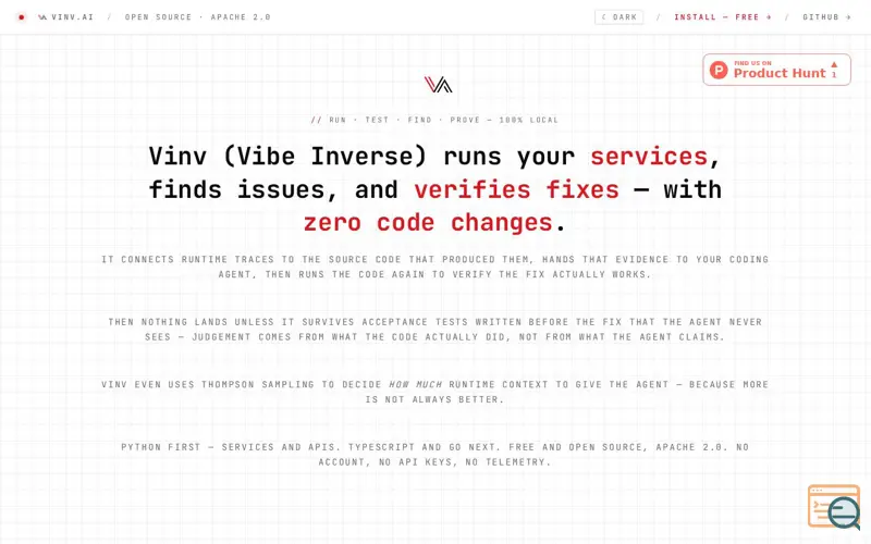Screenshot of Vinv — An AI swarm that refactors and optimises your code