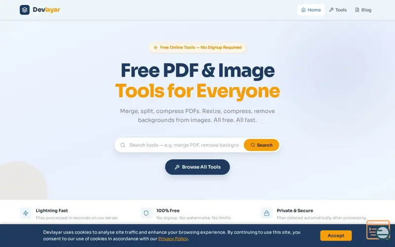 Screenshot of Devlayar — Free Online PDF & Image Tools