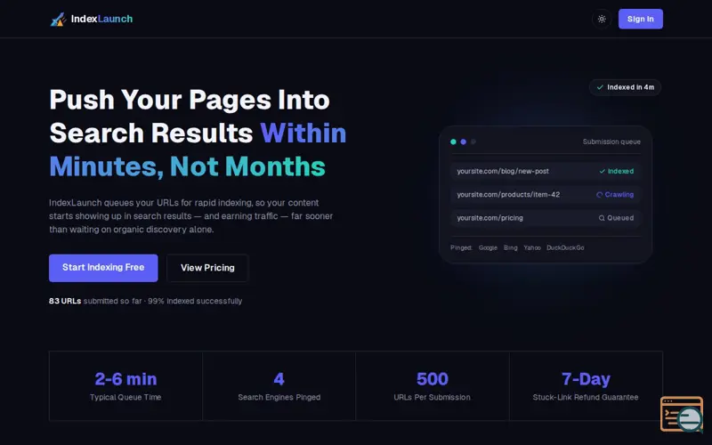 Screenshot of IndexLaunch