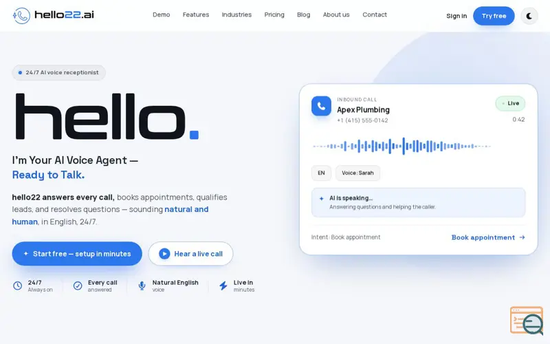 Screenshot of Hello22 AI