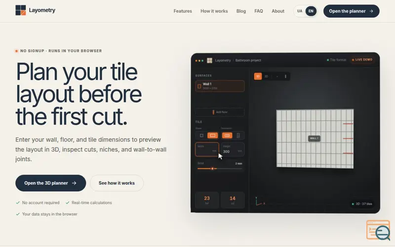 Screenshot of Layometry: Free 3D Tile Planner, a launch using Threads