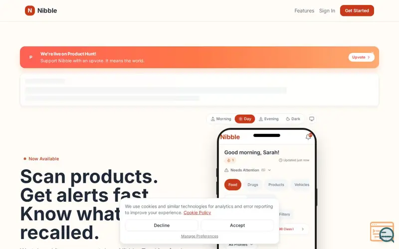 Screenshot of Nibble, a launch using BigDataCloud