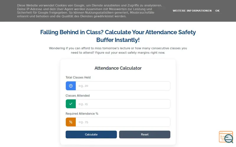 Screenshot of Attendance Calculator Online - Check 75%