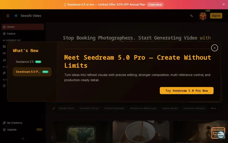 Screenshot of Seedance 2.0 AI Video Generator