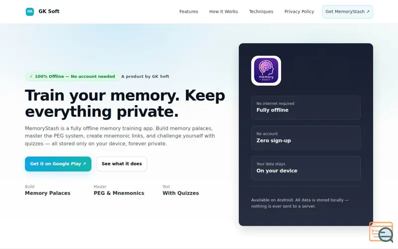 Screenshot of MemoryStash