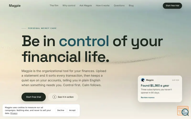 Screenshot of Magpie: find the money you're quietly losing