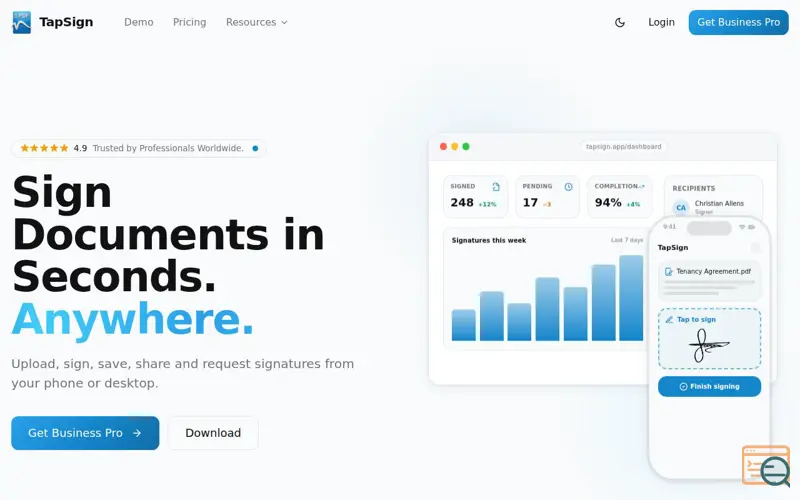 Screenshot of TapSign