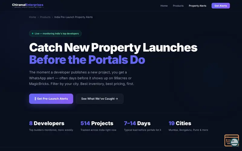 Screenshot of India Property Alerts