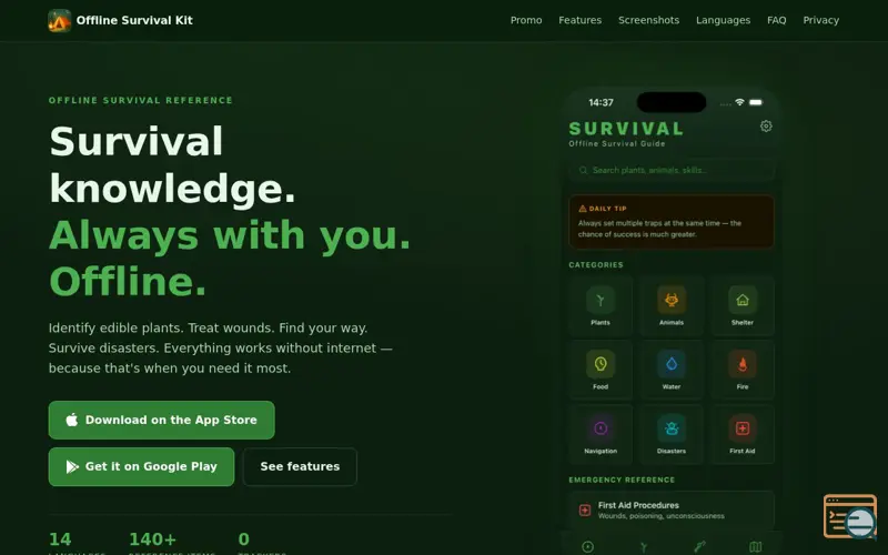 Screenshot of Offline Survival Kit, a launch using ZXCS