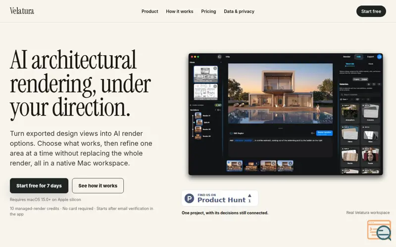 Screenshot of Velatura | Architectural render refinement for macOS